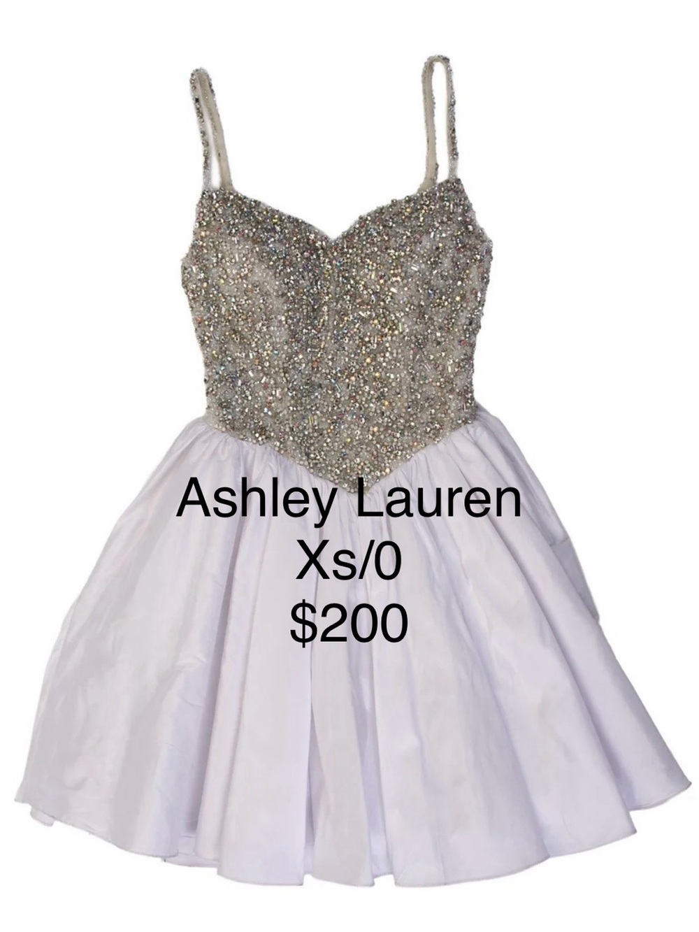 Ashley Lauren White Party Dress with Beaded Silver Bodice